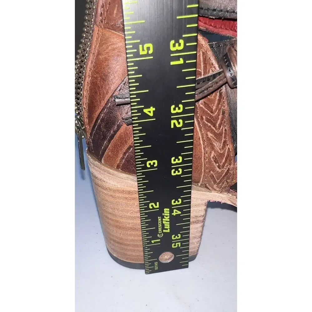 Freebird By Steven Wazee Leather Sandal Heel Booties Womens Size 7 Distressed - Picture 15 of 15